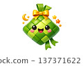 Vibrant cartoon ketupat with cheerful face and festive decorations 137371622