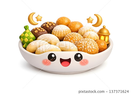 Delicious assortment of traditional sweet pastries in festive bowl 137371624