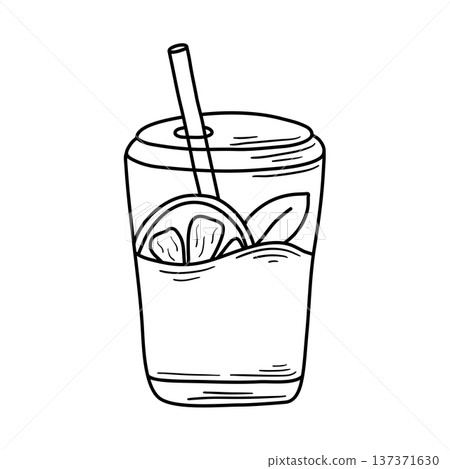 Refreshing drink to go, doodle sketch style Refreshing drink to go, doodle sketch style 137371630