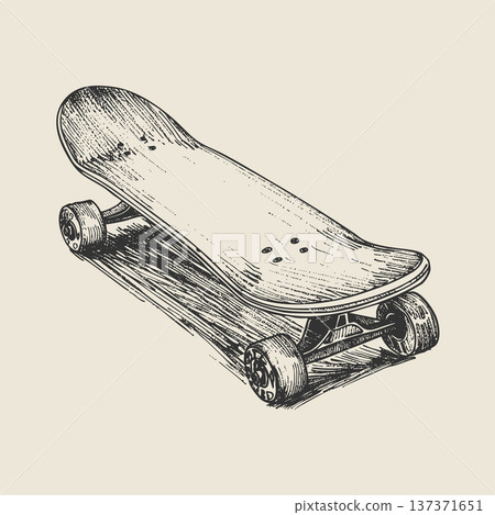 Skateboard Sports Equipment Vector Illustration in Ink Sketch Style Urban Line Art Design 137371651