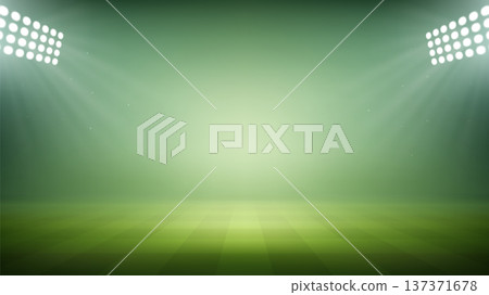 Green Stadium Arena Background With Bright Floodlights 137371678