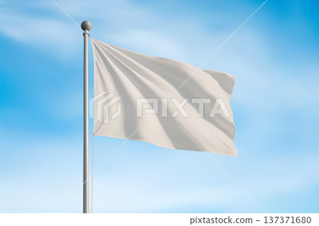 Blank White Flag Waving On Pole 137371680