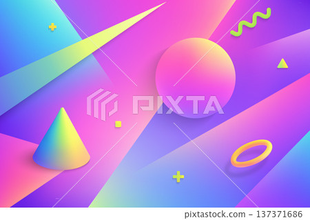 Futuristic 3D Memphis style background with neon gradient shapes Futuristic 3D Memphis style background with neon gradient shapes 137371686