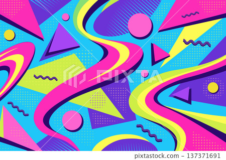 Dynamic retro pattern with bright abstract shapes and curves 137371691
