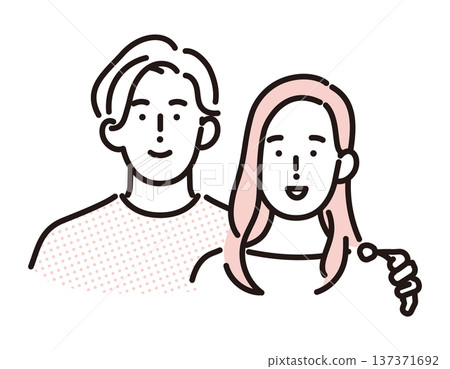 一幅描繪一對日本夫婦考慮懷孕、不孕症治療和懷孕的簡單插圖。向量圖。 137371692
