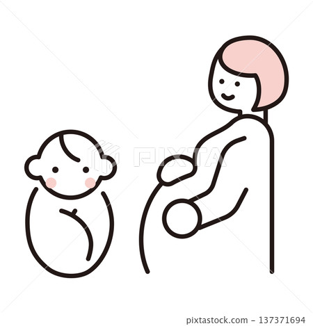 孕婦和嬰兒的簡單插圖。向量圖。 137371694