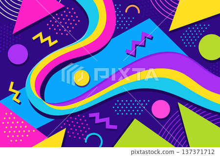 Colorful Memphis pattern with geometric shapes and wavy lines Colorful Memphis pattern with geometric shapes and wavy lines 137371712