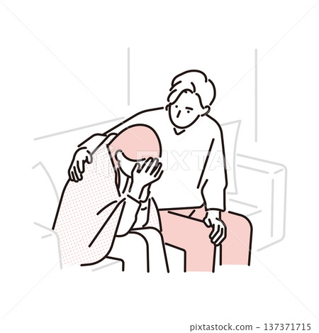Simple illustration of a partner supporting a woman who is depressed due to worries about pregnancy. Vector illustration Simple illustration of a partner supporting a woman who is depressed due to worries about pregnancy. Vector illustration 137371715
