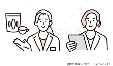 醫護人員介紹助孕保健品和健康茶的簡圖。向量圖。 醫護人員介紹助孕保健品和健康茶的簡圖。向量圖。 137371716