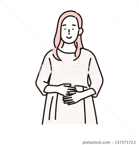 一位孕婦雙手放在肚子上的簡單插圖。向量圖。 137371723