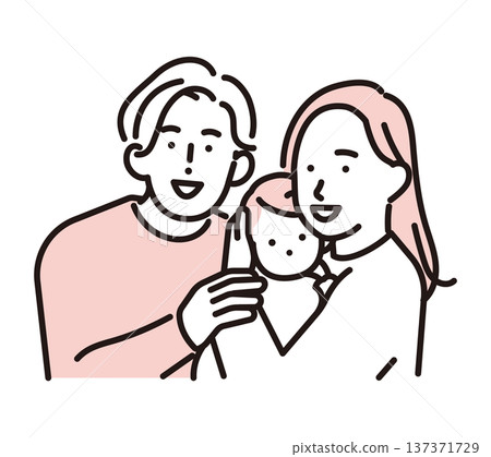 一對夫婦抱著嬰兒的簡單插圖。向量圖。 137371729
