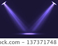 Two violet spotlights shining on dark empty stage 137371748