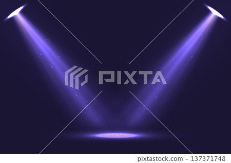 Two violet spotlights shining on dark empty stage 137371748