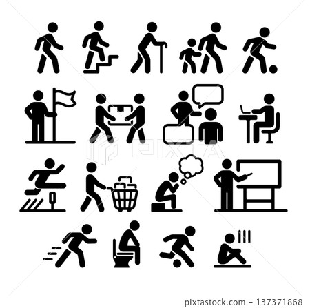 People's movement silhouette icon illustration set People's movement silhouette icon illustration set 137371868