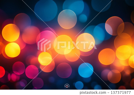 Dense Abstract Bokeh Background with Bright Yellow Orange Center and Colored Circles 137371977