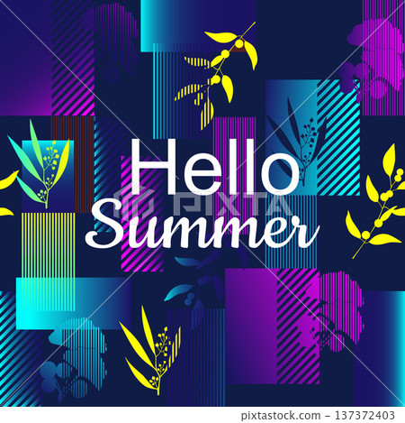 Hello Summer neon card design Hello Summer neon card design 137372403