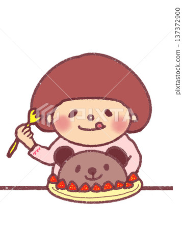 Girl eating chocolate bear cake Girl eating chocolate bear cake 137372900