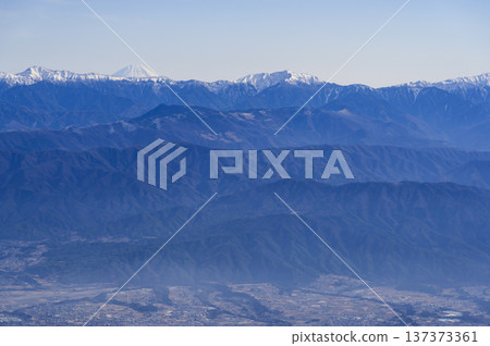 Mount Fuji and Mount Shiomi seen from near Mount Inamaedake 137373361