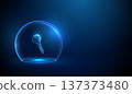 3d digital key inside transparent glass dome. Data protection, secure access management, password storage safety, encryption verification, identity authentication concept. 137373480