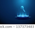 3d digital key hovering above futuristic podium. Secure access technology showcase, digital authentication solution, encrypted entry system, cybersecurity innovation concept. 137373483
