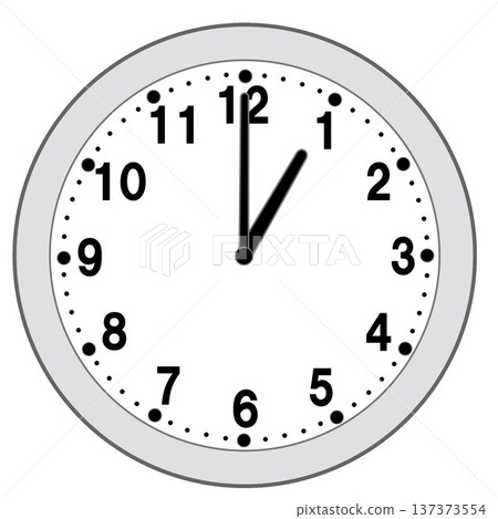 Illustration of a simple circular wall clock showing 1 o'clock 137373554