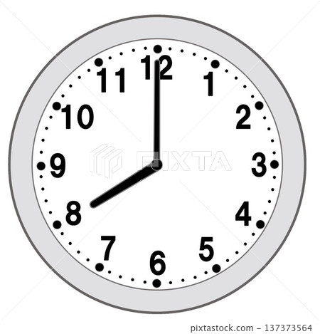 Illustration of a simple circular wall clock showing 8 o'clock Illustration of a simple circular wall clock showing 8 o'clock 137373564