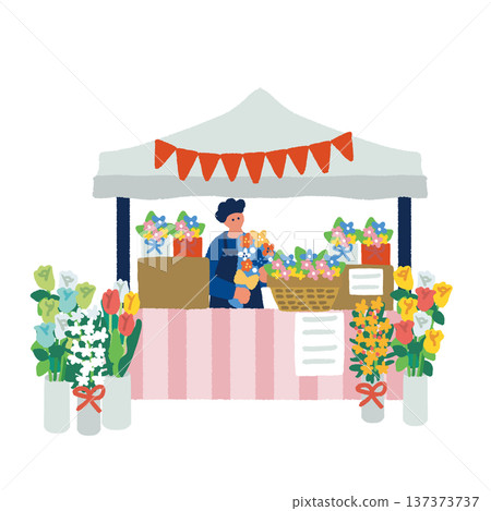 Illustration of a flower stall in a market selling bouquets Illustration of a flower stall in a market selling bouquets 137373737