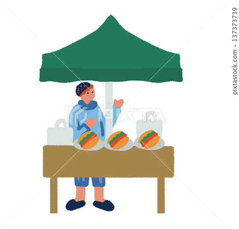 市集活動場景，熱狗攤位林立，熙熙攘攘的戶外市集景象。 137373739
