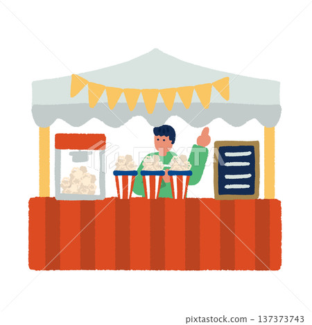 Marche event scene with popcorn stalls Illustration of an outdoor market bustling with people 137373743