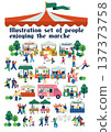 Colorful flat illustration of people enjoying a market 137373758