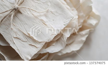 A white piece of paper with a string tied to it 137374075