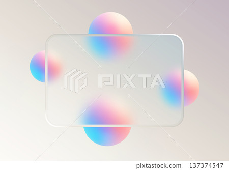 Glassmorphism UI panel with gradient spheres on beige background Glassmorphism UI panel with gradient spheres on beige background 137374547