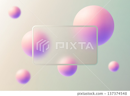 Glass morphism UI card with gradient spheres on beige olive background Glass morphism UI card with gradient spheres on beige olive background 137374548