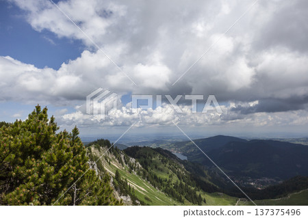 Mountain hiking at Brecherspitze mountain, Bavaria, Germany in summertime 137375496