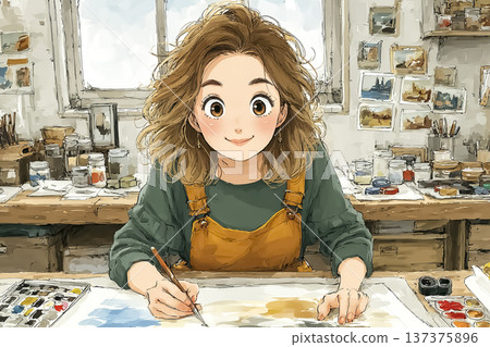 Miyu系列 | 年輕女性繪畫、藝術創作與創意作品圖像插圖 137375896