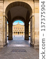 Arched arcade view of Spain square in Vitoria Gasteiz Basque Country Spain 137375904