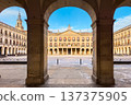 Arched arcade view of Spain square in Vitoria Gasteiz Basque Country Spain 137375905