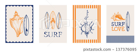 Vintage surf stamp, summer travel posters 137376095