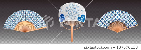 Japanese fan with traditional ornate paper design 137376118