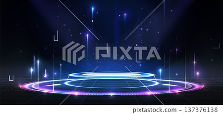 Future technology podium with hologram effect 137376138
