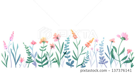 Watercolor wildflowers border isolated on white 137376141