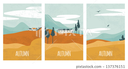 Autumn landscape, golden fields and rolling hills 137376151