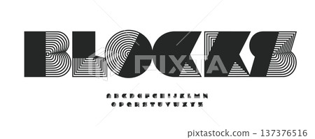 Blocks Font Logo Alphabet Blocky Modular Letter Set Modern Typography, Creative Typographic Design for Title Text, Typo Poster Headline, Type Symbol Logotype, Chunky Geometric Fonts. Vector Typeface 137376516