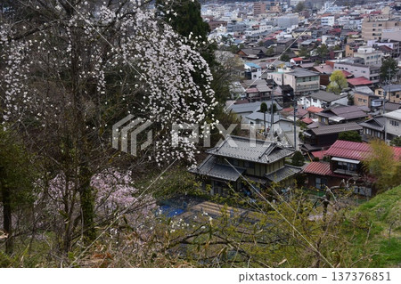 日本岐阜縣高山市:櫻花盛開,街景優美。市中心新舊房屋交錯。攝於城山公園。 日本岐阜縣高山市:櫻花盛開,街景優美。市中心新舊房屋交錯。攝於城山公園。 137376851