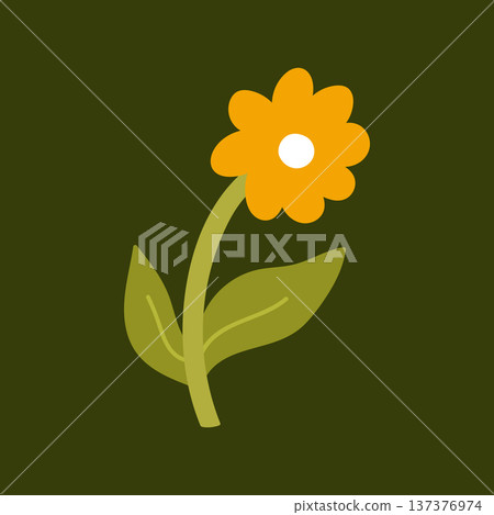 Cute yellow flower with green leaves Cute yellow flower with green leaves 137376974