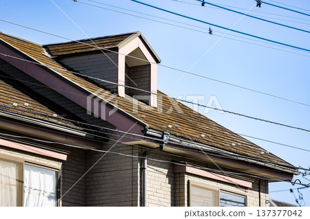 Deteriorating slate roof of a house Deteriorating slate roof of a house 137377042