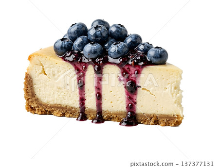 Rich and creamy slice of new york-style blueberry cheesecake with a buttery graham cracker crust and swirls of blueberry throughout Rich and creamy slice of new york-style blueberry cheesecake with a buttery graham cracker crust and swirls of blueberry throughout 137377131