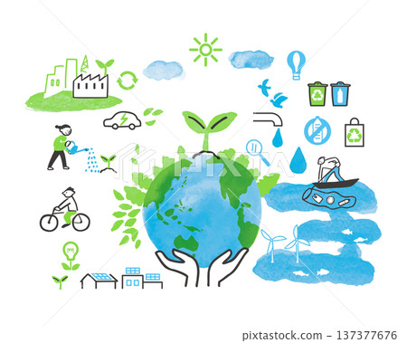 Watercolor Earth Environment 137377676