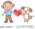 Illustration of friendly children and animals in crayon style 137377701