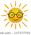 Sun illustration wearing glasses, crayon style 137377703